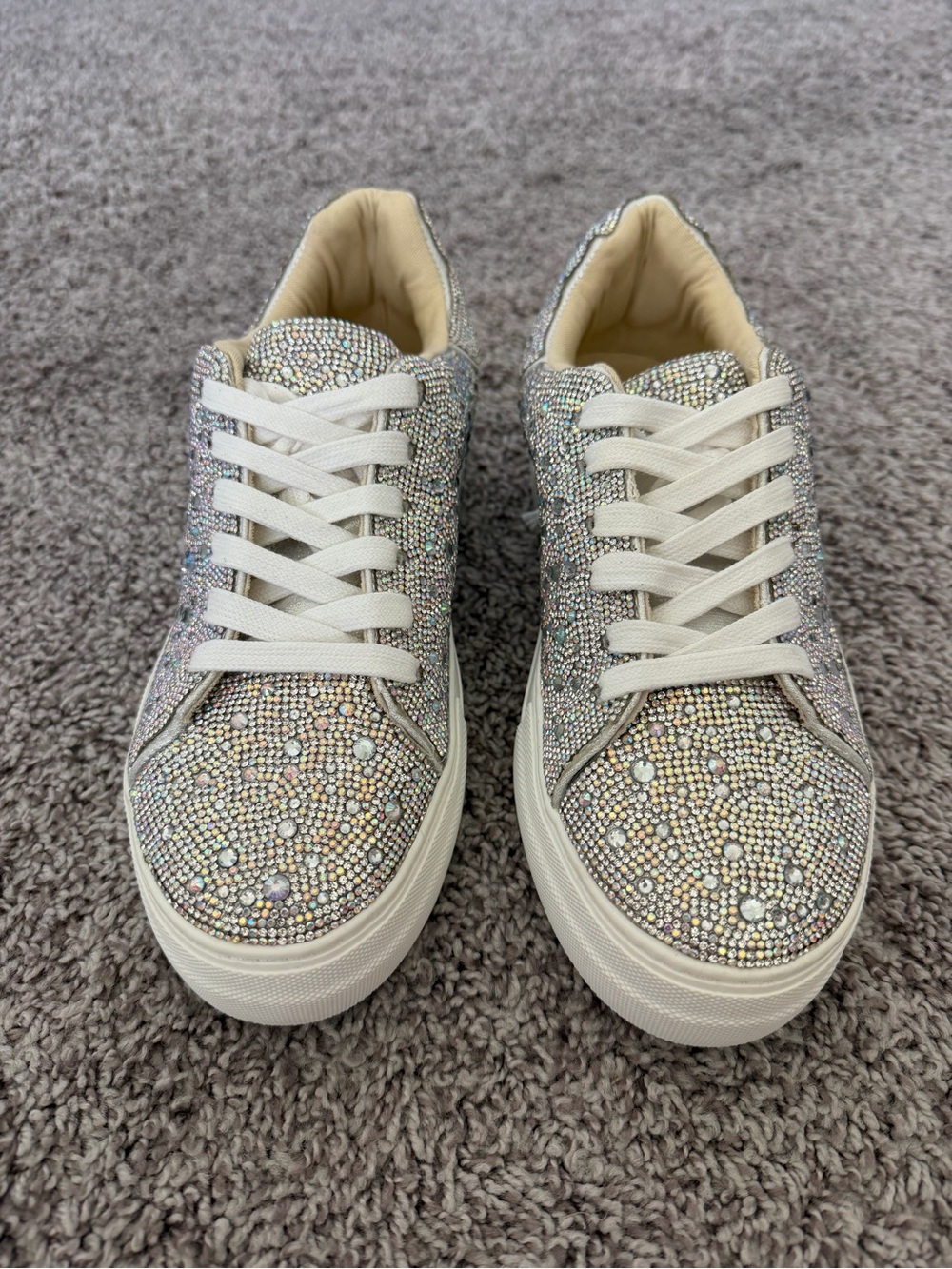 Betsey Johnson Sidny Silver Rhinestone Platform Sneakers Size 9